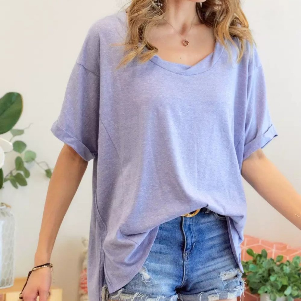 NWT Adora Lavender Braided  Neckline Loose Fit Tee